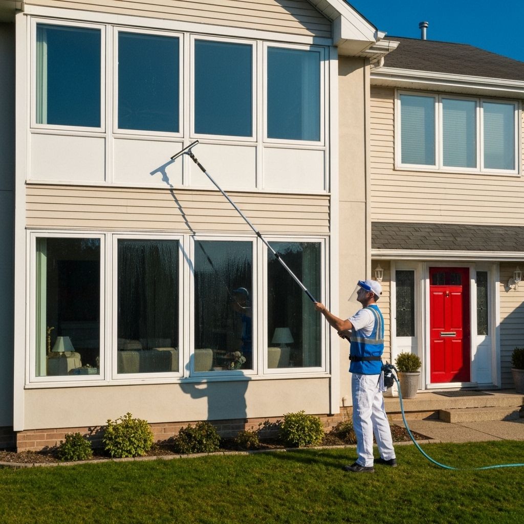 Professional technician cleaning home windows